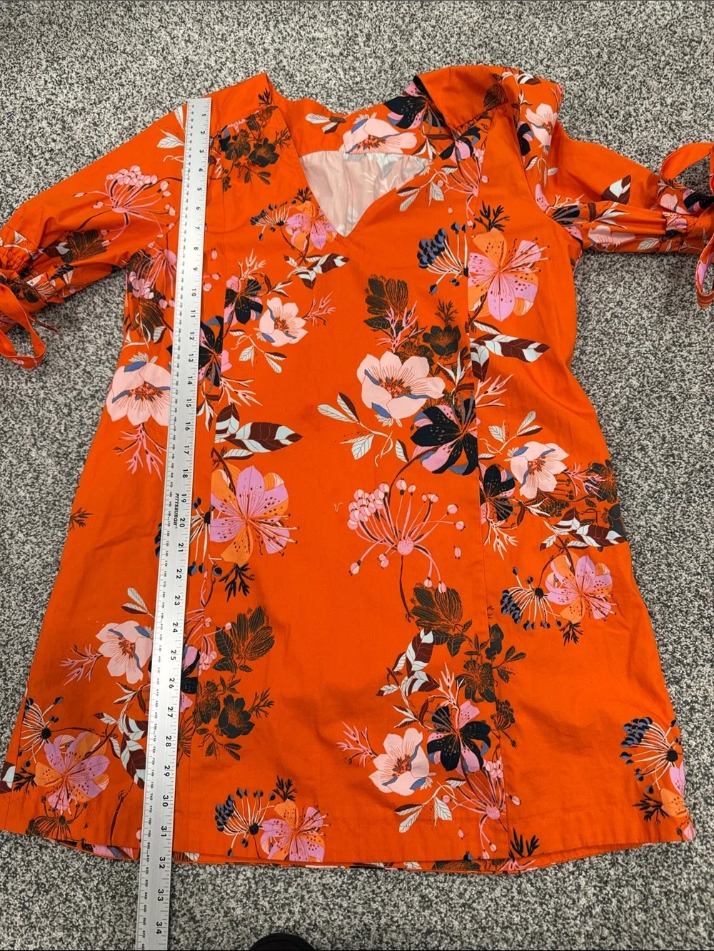 Free People Lover of Mine Orange Floral Botanical V-Neck Tie-Sleeve Mini Dress